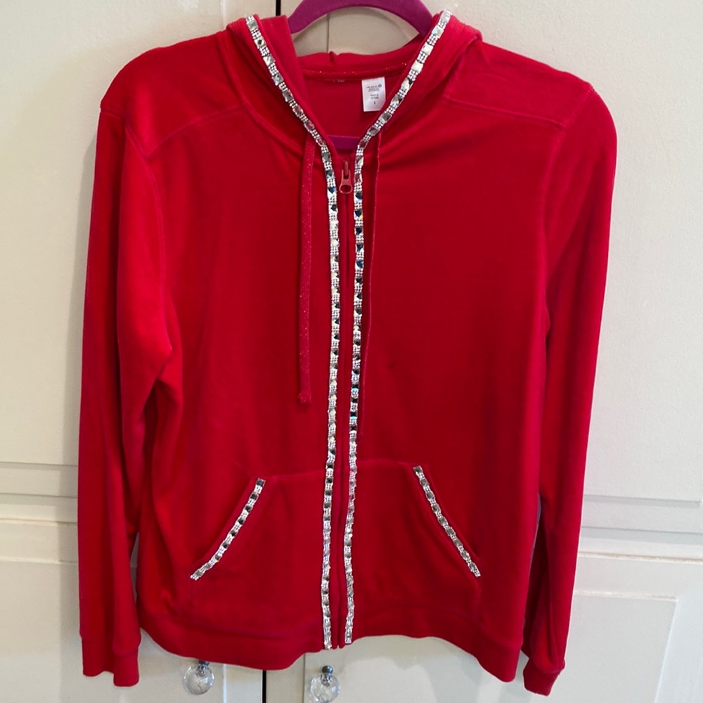 Red Velour Rhinestone Hoodie
